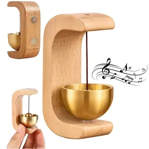 1 Count Woodcraft Wind Chime Relax System with Pure Copper Knocking Bell, Vintage Suction Door Type Solid Wood Wind Chimes, Magnetic Hangable Entry Door Bell Hanging Ornament, Home Wall Modern Decor Supplies for Indoor Outdoor Use Decoration Accessories