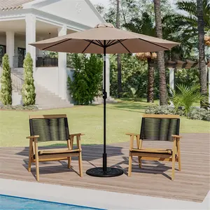 212 MAIN 9 ft. Round Waterproof Polyester Large Outdoor Sun Blocking Protective UV Filtering Adjustable Canopy Umbrella - 1.5 in. Solid Aluminum Pole, 8-Rib Design, Crank & Tilt Function, Quick Setup, Tan, Sun Blocking Umbrellas, Adjustable Canopy Umbrell