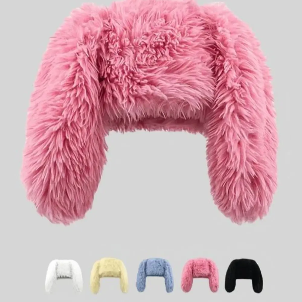 Long Bunny Ear Soft Plush Sweater Hat - Thick Fisherman Cap, Warm Ear Protection, Halloween Festival Accessory, Playful Fashion Street Supply