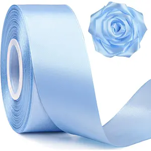 1-1/2 Inch Wide Sky Blue Satin Ribbon, 50 Yards Solid Polyester Fabric Ribbon for Roses Making, Gift Wrapping, Wedding Decorations, Crafts, Bows