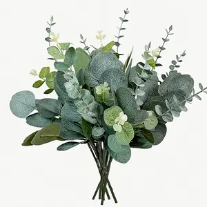 Mixed eucalyptus leaves and branches, decorative artificial greenery branches with berries, Fake flower, suitable for spring and summer decoration, weddings, homes, hotels, offices, parties, home gardens, porches, and cottage decoration
