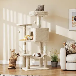 44 Inch Indoor Cat Tree, Cat Tower - Multi-Level Cat Condo Cat Furniture with Scratching Post, Hammock, Cave, Anti-Tilt Stable House Condo Pet Playhouse, Easy to Assemble, Perfect Gift for Indoor Kittens And Cats, Pet Home