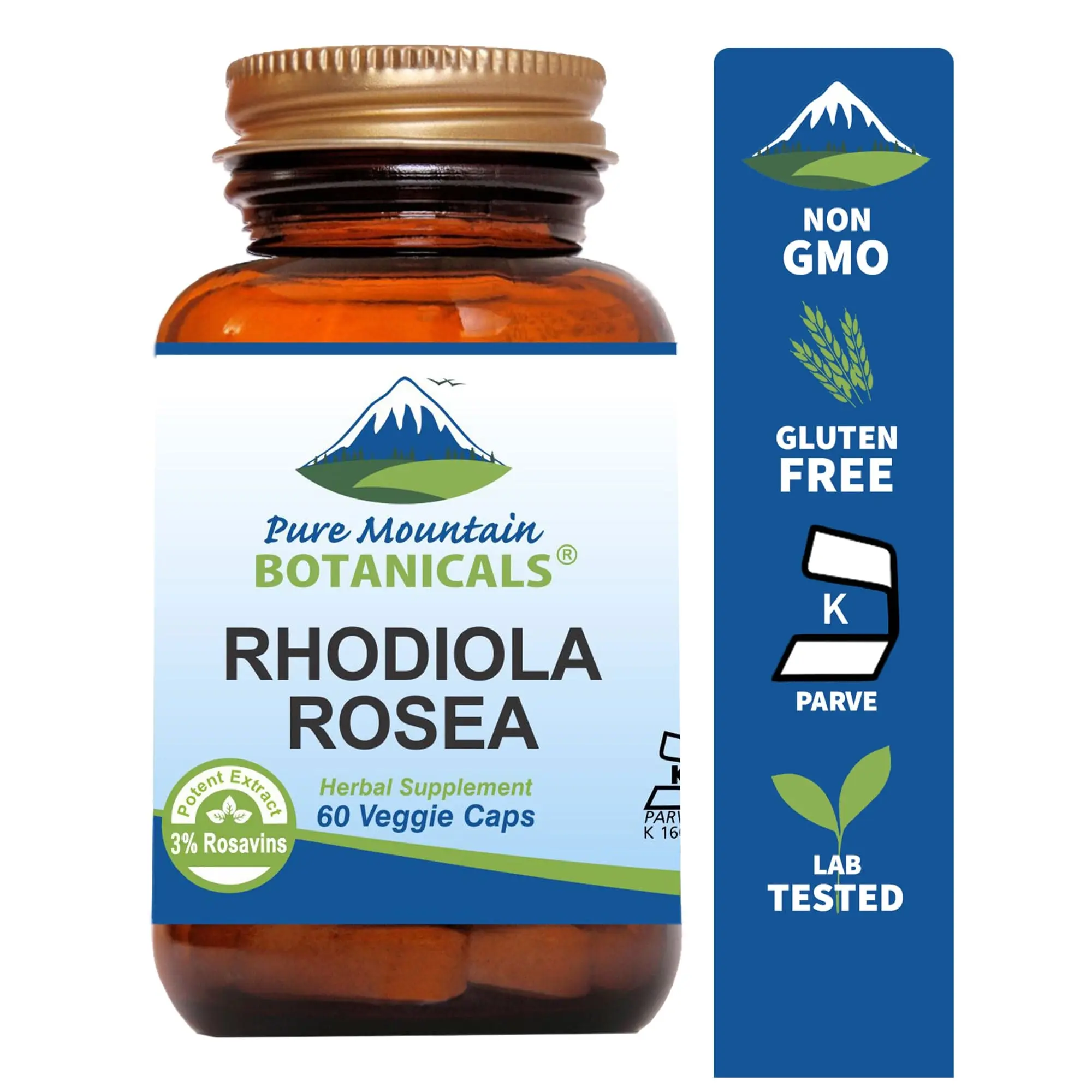 Rhodiola Rosea Supplement - 60 Kosher Vegan Capsules with 250mg Rhodiola Root Extract