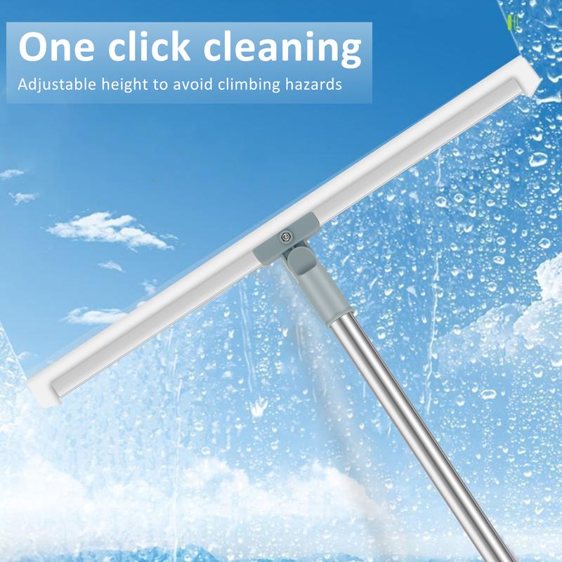 Floor Squeegee with Adjustable Long Handle 180° Rotatable Silicone Squeegee Scrubber with Replacement Squeegee Multifunctional Floor Squeegee Broom Detachable Floor Squeegee Blade for Floor Window