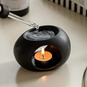 Simple Black Candle Heating Holder Ceramics Essential Oil Reed Diffuser Furnace Household Spa Aromatherapy Incense Burner Aromatic Sage Scented
