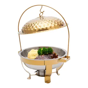 Chafing Dish Buffet Set Gold/Silver,4.5L Round Stainless Steel Chafer, Buffet Servers and Warmers Set Warming Tray for Wedding, Parties, Banquet, Events (Gold) Cookware Pots