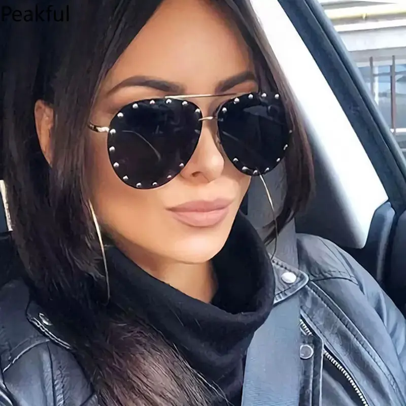 Rimless Pilot Sunglasses Men  New Fashion Vintage Gradient Outdoor Shades Trendy Stylish Brand Designer Sun Glasses