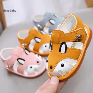 Baby Summer Sandals Closed Toe Breathable Outdoor Animal Shoes Squeaky PU Leather First Walkers