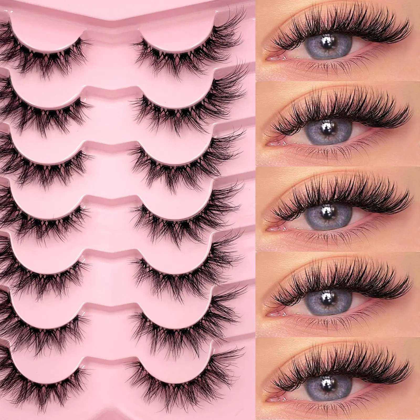 7 Pairs Lashes With Clear Band Cat Eye Tail Elongated Eyelashes Realistic Lashes Wispy Faux Mink Lashes Fluffy Soft False Eyelashes Strip Lashes,Volumized False Eyelashes,Dramatic Volume Eyelash,Eyelashes Set,Fake Lashes