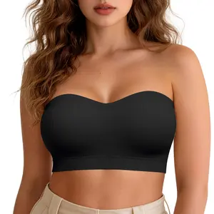 Vertvie Strapless Bra Convertible Bandeau Stay Put Non-Slip Silicone Tube Top Bra Wireless Seamless Padded Bra Comfort ALL Day