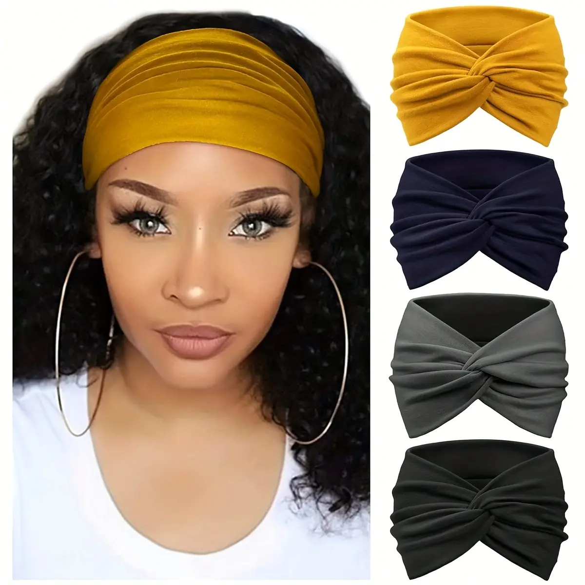 This 4pcs Set Of Brand-new Solid Color Wide Headband Is Suitable For Women To Cross And Tie. It Is Also Suitable For Sports, Yoga, Fashionable ' Headscarves, Casual Women'S Sports Hair Wide Headband, And Women'S Headscarf Headband