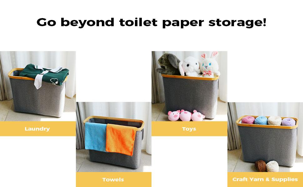 Elegant Toilet Paper Storage with Lid, Narrow Toilet Paper Holder Beside Toilet, Classy Bathroom Tissue Storage, Slim Toilet Paper Storage, Waterproof Oxford Fabric for Mega Rolls 30L (Gray)