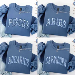 Custom Zodiac Sweatshirt - Indigo Blue, Zodiac Sweatshirt, Cute Horoscope Astrology Graphic Sweatshirt, Unisex Crewneck Sweatshirt, Personalized Zodiac Energy Gift for Birthday, Star Sign Lovers, Celestial Sweatshirt - AG
