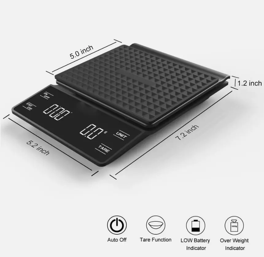 Precise Mini Digital Kitchen Scale (3kg-0.1g) with Backlit LCD, Timer, Tare Function for Home Coffee, Baking