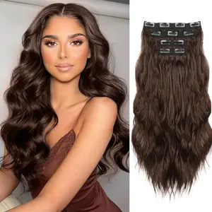 AUVZY Clip in Synthetic Hair Extensions 4PCS Long Wavy 20/24 Inch Thick Hairpiece Natural Soft for Women Girls Easy Install Daily Use Event Party Use