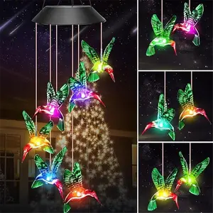 Birthday Gifts for Women Mom Grandma, Solar Hummingbird Wind Chimes for Outside Solar Lights Outdoor Decor Hanging Mobile Garden Yard Patio