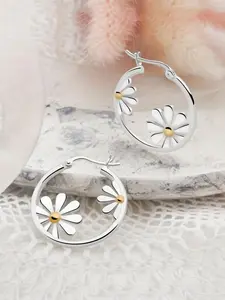 Flower Design Dangle Earrings, Geometric Design Drop Earrings, Fashionable Hoop Earrings for Women, Statement Earrings, Versatile Earrings, Fashion Jewelry for Party, Daily Clothing Decor, Trendy All-match & Exquisite Jewelry for Birthday Gift