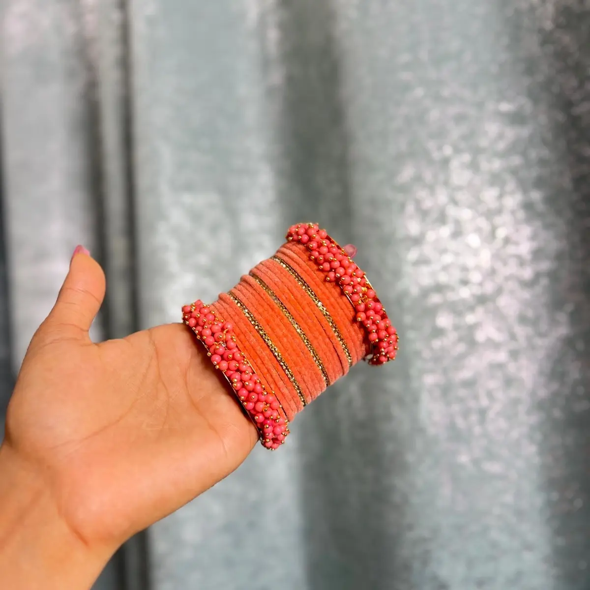 Dark peach velvet bangle set size 2.4