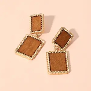 WOODEN RECTANGLE FRAME DANGLE EARRINGS