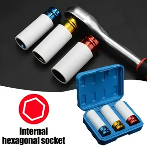 0.5-in Thin-Wall Hex Car Wheel Hub Nut Impact Sockets Set, Deep-Draw Socket Driver with Protective Cover, Metal Surface Protection Hand Tool