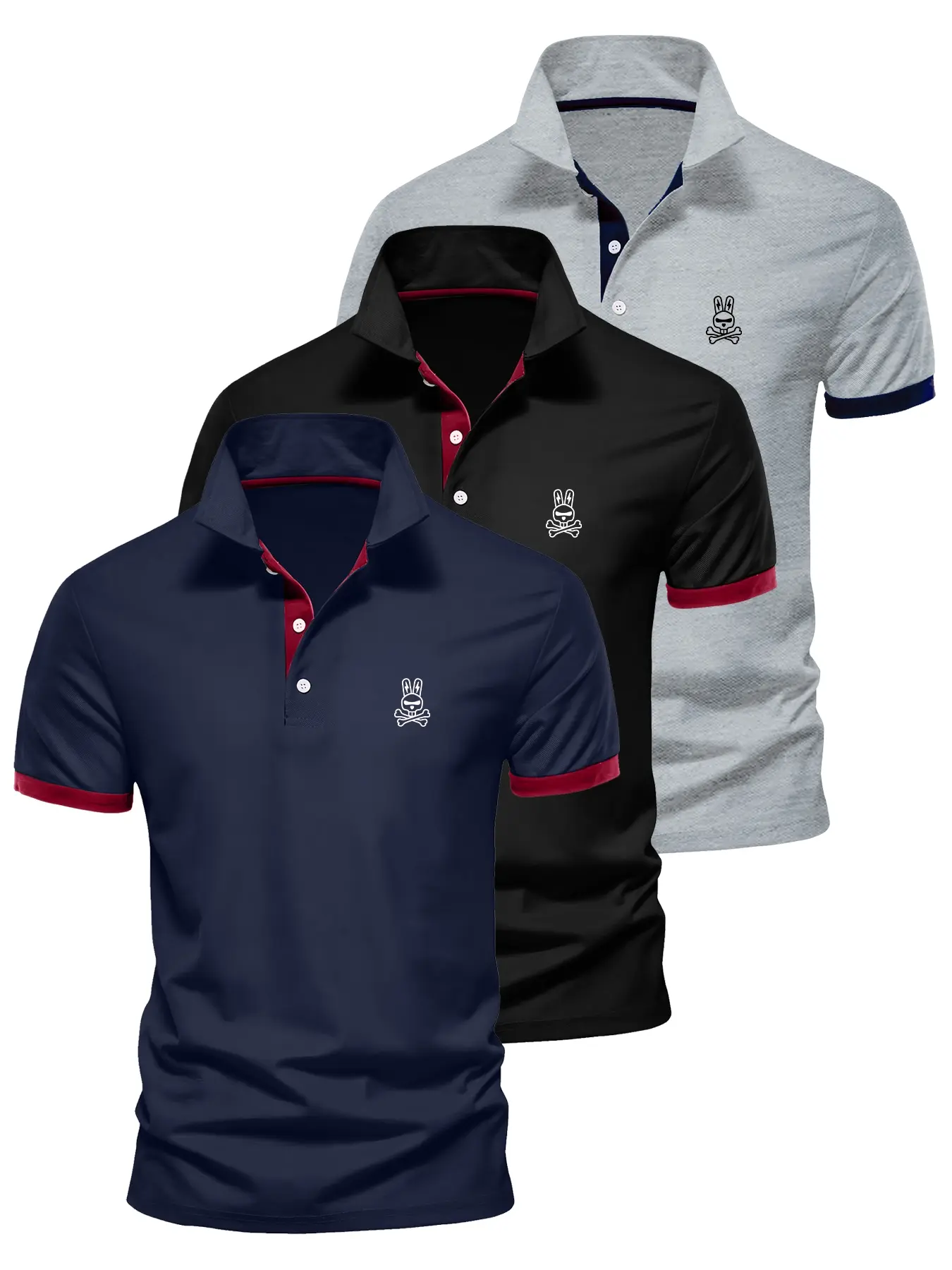 Men's Casual Short-Sleeve Polo Shirt Three-Piece Set, Graphic Print Golf Polo Shirts, Fitted Outdoor Athletic Sportswear, Athleisure Style, Casual Sporty Style, Fashion Sportswear, Casual Sports Tops, Casual Sporty Design