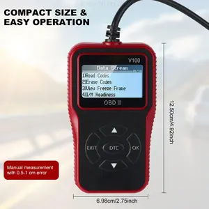 V100 OBD2 Scanner Automotive Diagnose Tools, Engine Fault Code Reader, Vehicle Scan Tool for OBD II Protocol Cars Since 1996, Automotive Alternator Tester, Car Scanner Fixed Diagnostic Tool, Car Accessory, Digital Automotive Tester