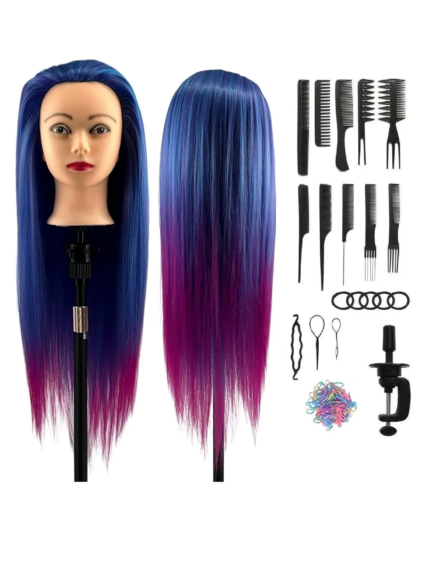 Hair Styling Mannequin Head with Diy Set and Table Clamp, Mannequin Head Stand, Hair Styling Practice Mannequin, Professional Hair Styling Training Tool for Salon & Barber Shop, All Seasons, Hairdressing Tools Set