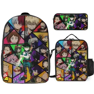 Hero-Academia Izuku Midoriya 3 Piece Backpack Set with Lunch Bag Pencil Case , High Capacity Bookbag with Lunch Box Pen Box Workplace Travel