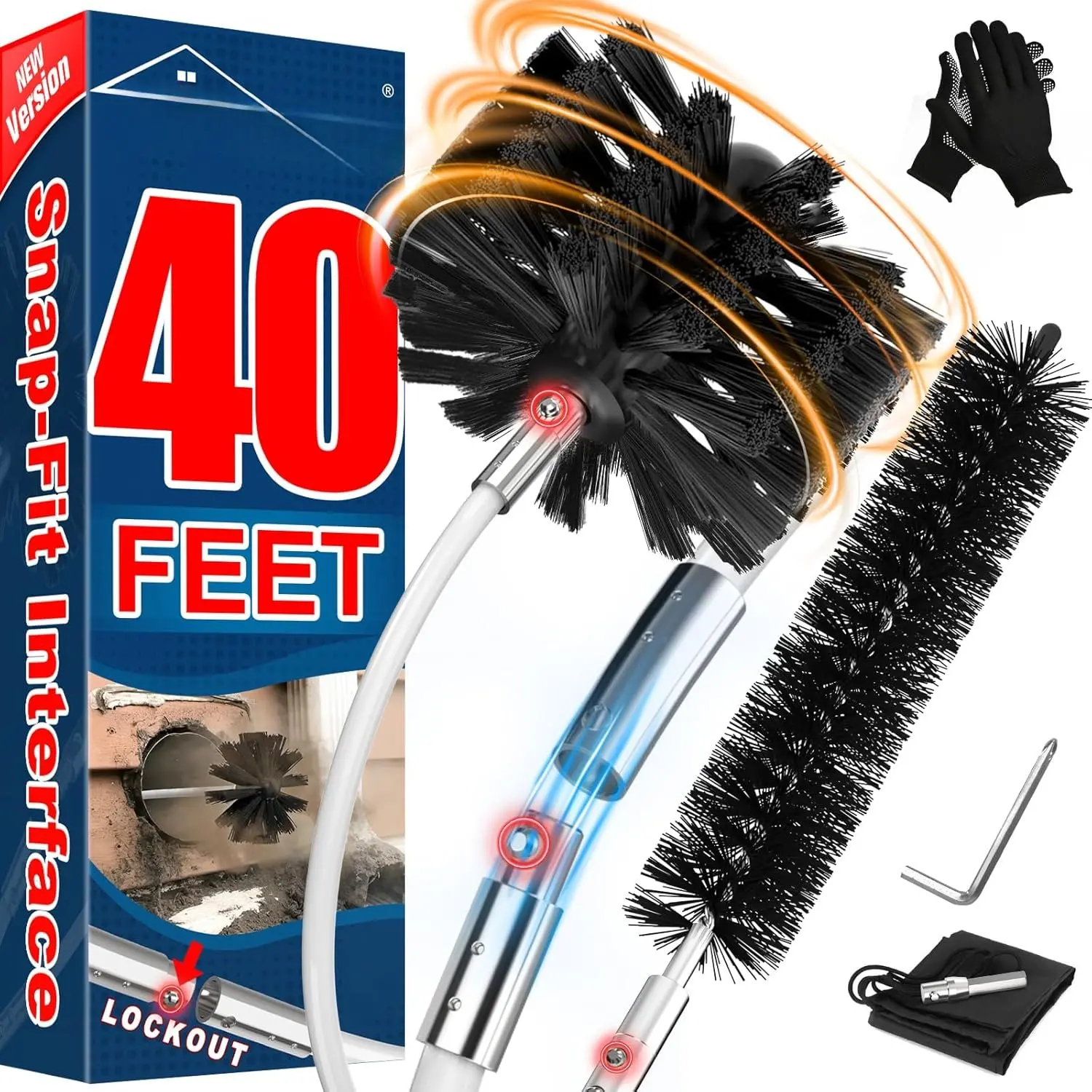 40  Dryer Vent Cleaner Kit/Lint Remover/Upgraded Flexible Quick-Snap Brush with Drill Attachment/Fireplace Chimney Brushes for Easy to Use/Works with or Without Power Drill
