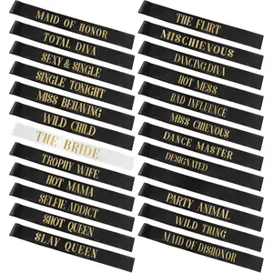 24 Pcs Bride Sash Bachelorette Party Bridesmaid Sashes Set Bridal Team Sash Bachelorette Party Sashes Bridal Shower Decorations Bride Gifts for Bridesmaids Maid of Honor(White Black)