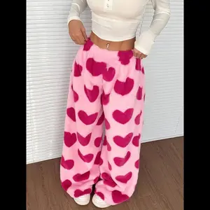 Women's Plush Long Pants, Cute Warm Fashion Casual Home Wear, All Season Comfortable Ladies' Clothing, Versatile Daily Use Breathable Loungewear