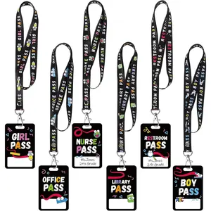 6 Sets Hall Passes for Classrooms, PVC Hall Lanyard Passes for Hall Restroom Library Office Boy Girl and Nurse Ideal for Classroom School Supplies. (Black)
