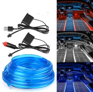 Car LED EL Wire Interior Ambient Light Strip, USB/Car Charger Powered, Flexible Neon Atmosphere Light, 2M/5M, Red/Blue/White, Universal for Cars