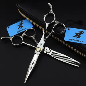 6.0 Inch Silver Color Large Wood Grain Bearing Handle High-End Hair Cutting Scissors, 6cr Steel, Ergonomic Design, Unisex Home Use