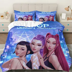 3PCS Duvet Cover Set, 1 Duvet+2 Pillowcases(Without filler), KPOP Demon Hunters Fantasy Urban  theme, Halloween bedding set, Stylish Suitable for decoration bedroom apartment studio lounge, Decorative Duvet Cover
