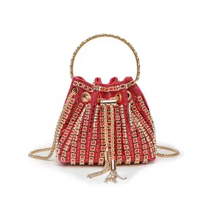 Dinner Bag Femininity Diamond-encrusted Handbag Chain Simple And Fashionable Full Diamond Fringed Bucket Bag Carteras Para Mujer