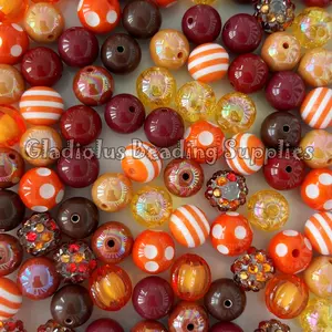 100 Qty 12mm Bling Beads, Fall Set Beads Craft, Autumn Season, Thanksgiving Theme, Thankful, Acrylic, Chunky, Round, Gumball, Beading Supplies