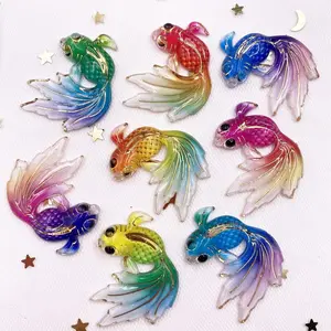 Colorful Glitter Fish Design Resin Ornament, 8 Counts/set Random Color Lucky Fish Decor, Pendant Jewelry Crafts Accessories