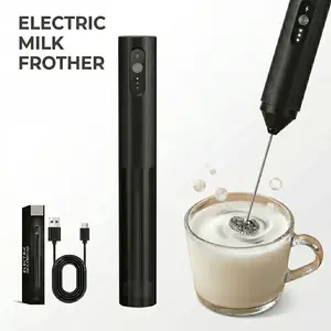 Rechargeable Handheld Milk Frother, Electric Whisk with Dust Cover, Portable Beverage Mixer for Cappuccino, Latte, Matcha, Hot Chocolate