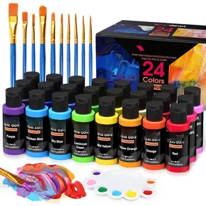 Set - 24 Colors 2 oz/59 ml  Paints for Professional Artists with 10 Brushes , Art Supplies for Painting Canvas Rock  Ceramic Glass Art Craft Painting, Rich Pigments Lasting Quality for Beginners, Students & Professional Artist