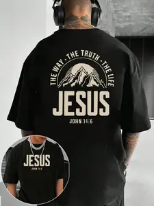 180g Pure Cotton T-Shirt Men's T-Shirt Casual Sporty Style Jesus The Way The Truth The Life John 146 Mountain Design For Everyday Wear Summer And Spring Christian Faith Gift For Him Friends Family