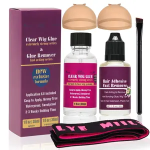 Clear Wig Bond Glue 1oz/30ml With Band, Caps |Swimming Allowed|  for Front Lace, Extremely  Hold, Install Kits (1oz Glue+1oz Remover)