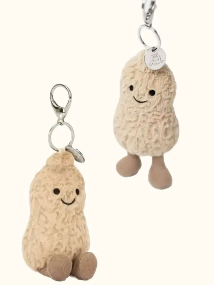 Jellycat Amuseables Peanut Bag Charm Cute Plush Keychain Collectible Accessory.