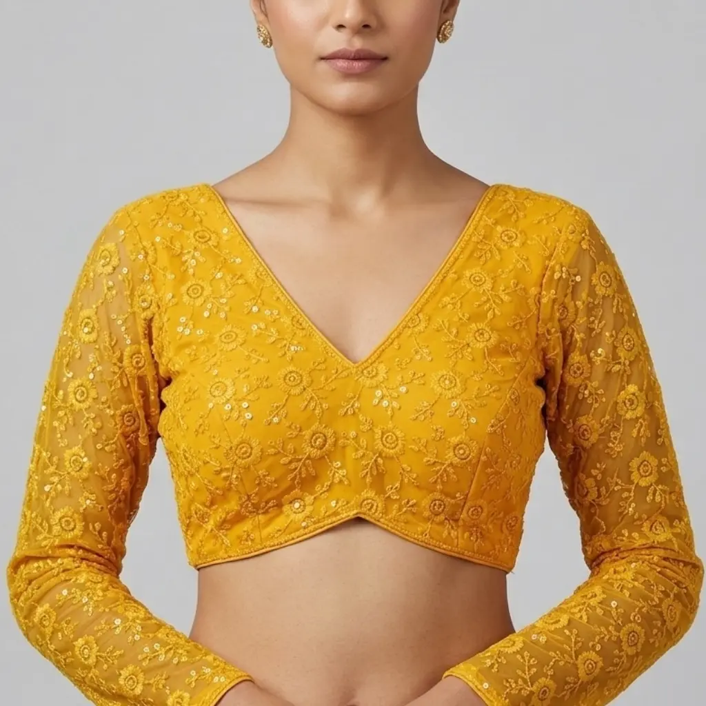 Lotus base long net sleeve blouse