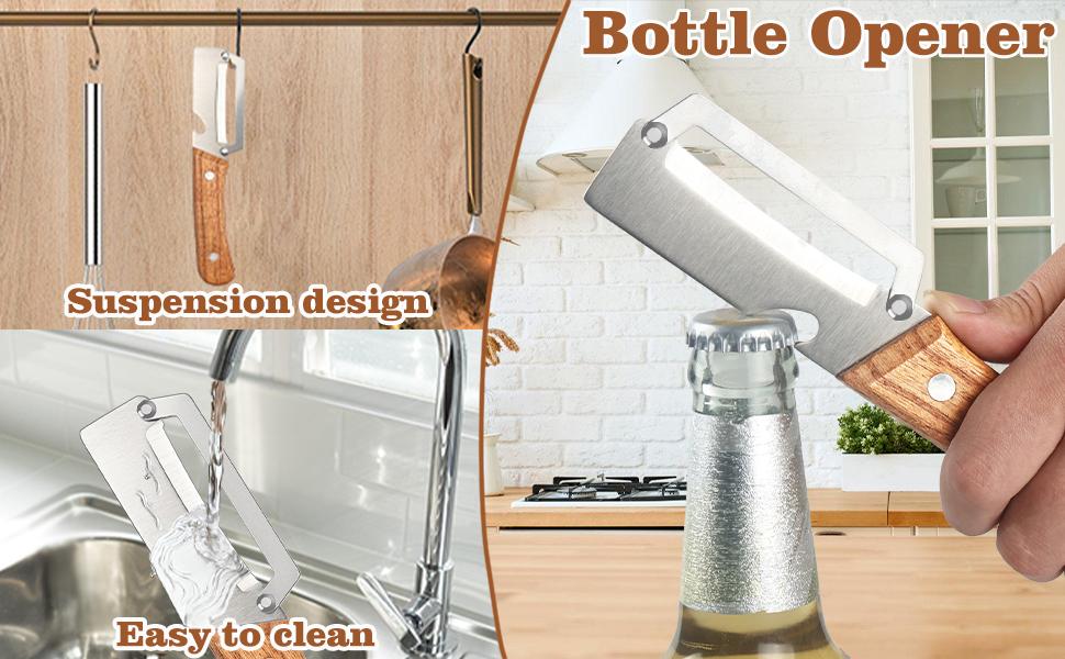 Multi-Functional Stainless Steel Vegetable Peeler with Wooden Handle & Bottle Opener, 2PCS Kitchen Tool for Fruit Veggie Potato Pumpkin, Practical Gifts for Mom