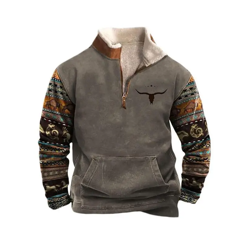 Vintage Aztec Sweatshirt Brown Aztec Pullover 1/4 Zip Stand Collar Long Sleeve with Pocket - Large Casual Fleece Menswear Athletic Cotton Jacket Vintage Aztec Sweatshirt Brown Aztec Pullover 1/4 Zip Stand Collar Long Sleeve with Pocket - Large Casual Fleece Menswear Athletic Cotton Jacket