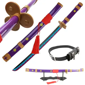 31 inches Bamboo Wooden Roronoa Zoro Sword Yama Enma Cosplay Swords with Belt & Holder Stand Display for Anime Fans Halloween Role Playing Props Cosplay Collection Christmas Gift Birthday