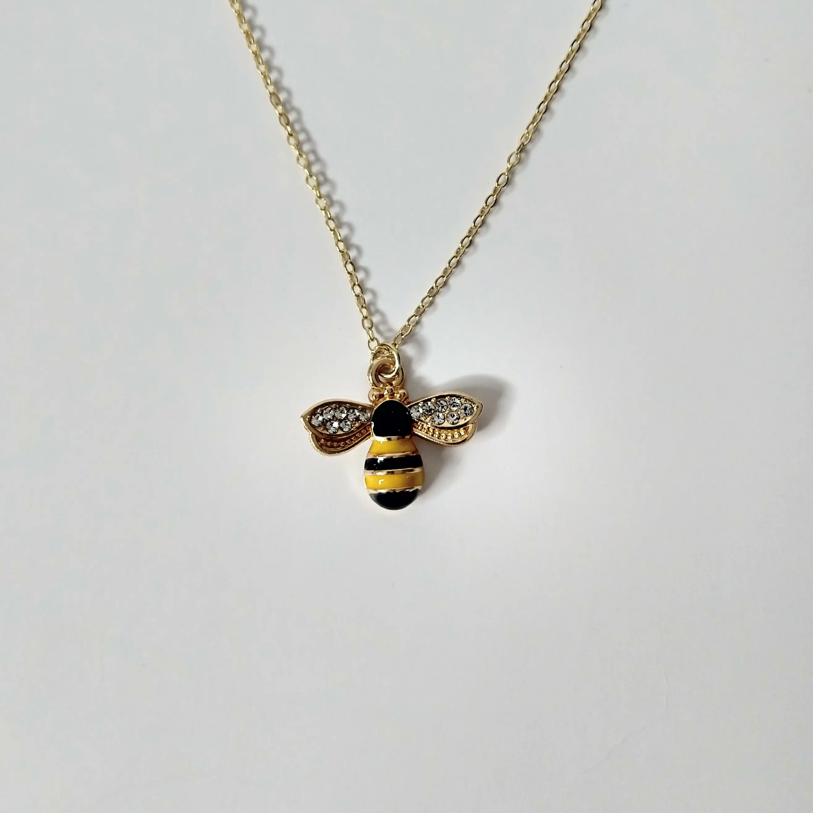 #379 Bee with Rhinestone Wings 16 inch with 2 inch extender Necklace, Casual, Spring, Summer, Insect, Animal, Alloy