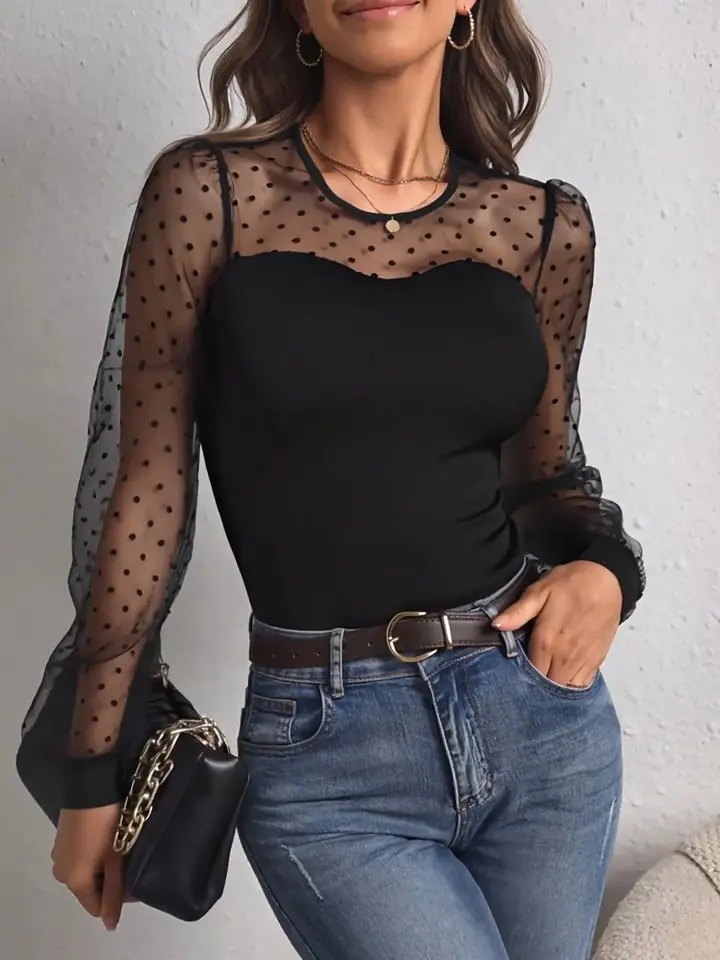 Fashion women's clothing, net-sheen dotted women's one-piece dress