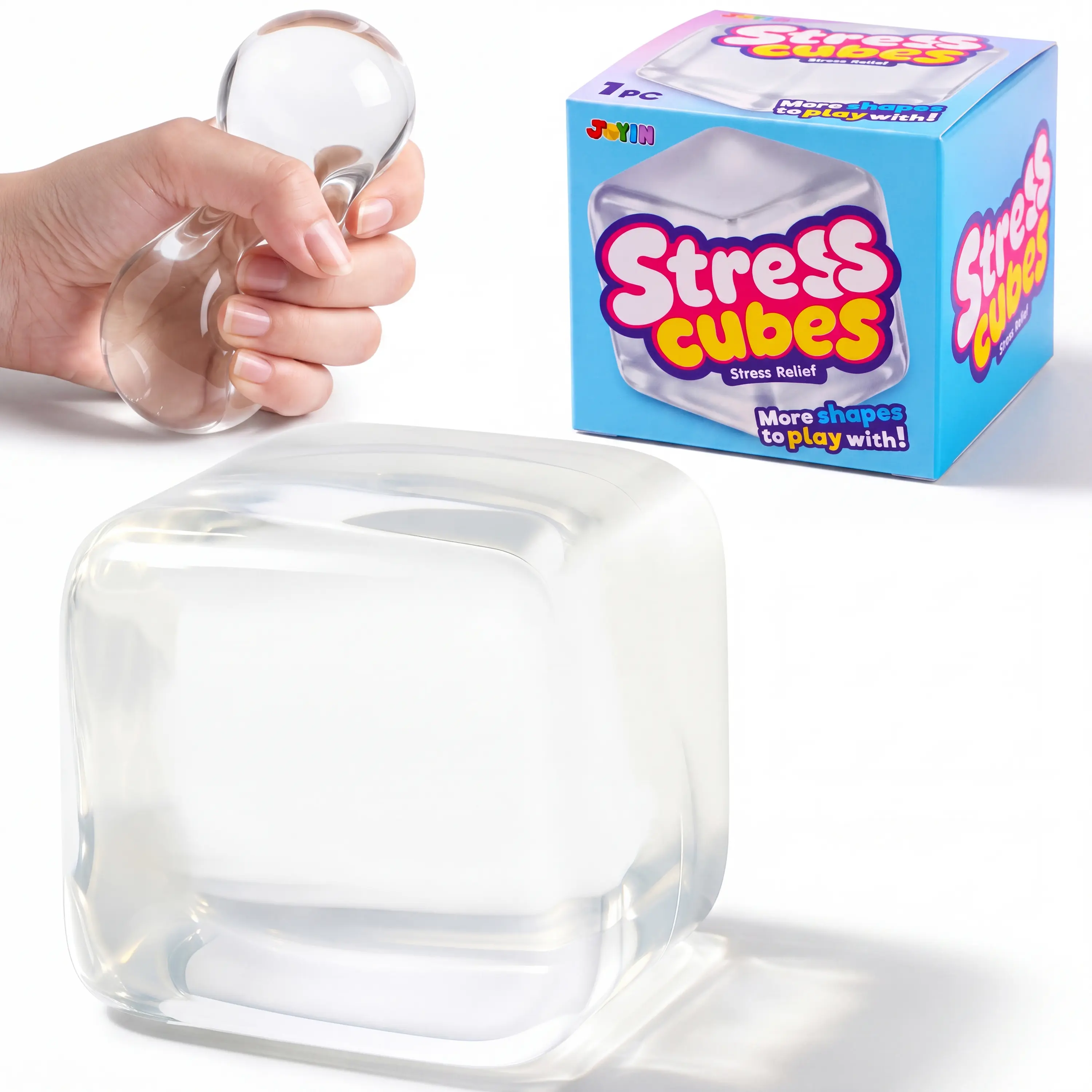 JOYIN Transparent/Purple/Pink/Blue Slow Rising Cube Stress Relief Toy, 2.2 Inch Cube Squishy Toy, Slow Rising Squishy Fidget Sensory Toy, Soft Squeeze Decompression Dough Gift for Adults and Girls Boys, Birthday Gifts, Office Desk Decompression Toy,